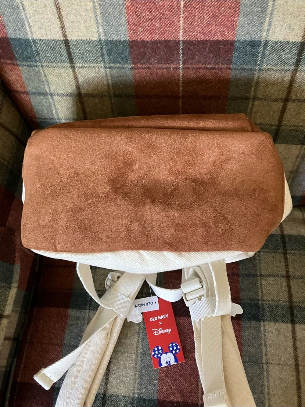 Old Navy Cream Canvas Backpack with Brown Suede Base